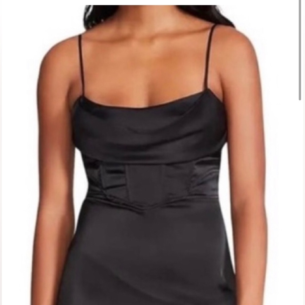 Jason Wu black corset waist satin look high slit slip dress size large brand new